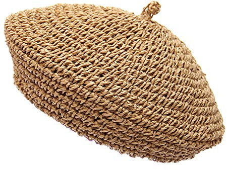 Casquette Beret Femme Reglable Plate Vintage Chapeau en Paille Classique Chapeau de Béret Casquette Souple Gavroche Chapeau Newsboy Cap