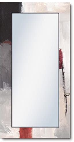 ARTLAND Wandspiegel Ganzkörperspiegel mit Holz Deko Rahmen 60x120 cm Spiegel zum Aufhängen Spiegel Abstrakte Kunst Deko Modern Farben Formen Rot Grau T4PG