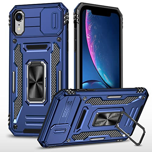 XINYIWEI Coque pour iPhone X/iPhone XS, Housse de Protection coulissante pour Appareil Photo, Support annulaire à 360 degrés, étui antichute pour iPhone X/XS 5.8. (Blau)