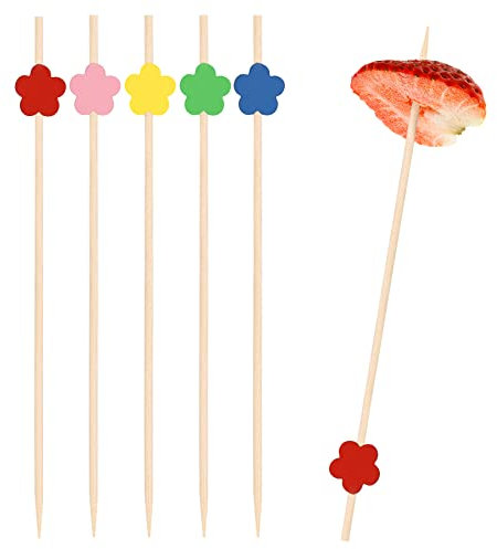 EXNIMA, 50, 100 y 300 Piezas Palillos de Cóctel, 12cm, Pinchos Decorativos Cócteles, Palillos para Fruta o Aperitivos, Ecológicos para Cocktail, Bambú, Fiestas, Canapés, Catering, Manualidades, Flor.