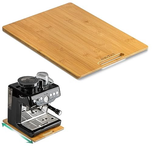 ANBOXIT Bamboo Appliance Slider, Sliding Tray for Kitchen Appliances, Countertop Rolling Tray, Coffee Maker Slider Tray with Rubber Wheels, Deep - Large (16D x 12W)