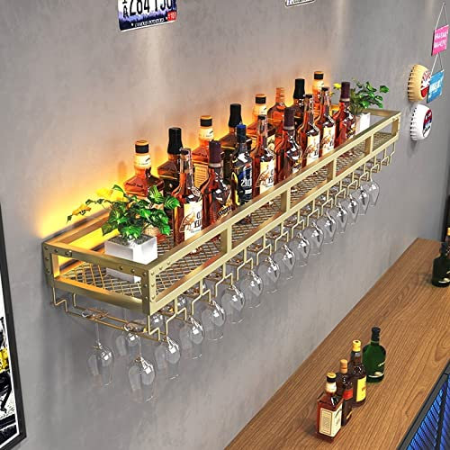 Porte-bouteilles De Vin Mural - Support De Rangement Suspendu En Fer Forgé, Range Bouteille En Fer Forgé, Etagere Murale Suspendu, Support À Verres À Vin Rétro Américain/support À Plantes ( Color : Go