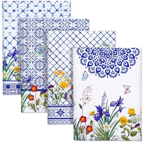 Arquiel Küchentücher Baumwolle 4 Stück, Geschirrtücher 100% Baumwolle Retro Wildflower Küchenhandtuch Set Multi-Purpose Hochwertige Küche Trockentuch Bar Handtücher 48 x 70CM