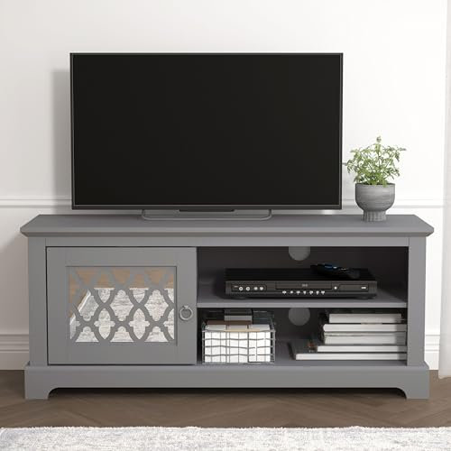 Galano Novara TV Unit – Entertainment Centre for up to 50 TV – 119cm TV Stand Cabinet with 1 Door and Open Shelf – Large Storage for Living Room – Cool Grey