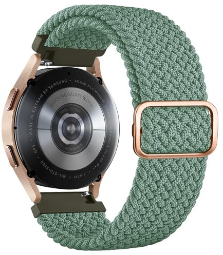 Vancle Bracelet Compatible pour Samsung Galaxy Watch 4 5 6 7 Femme Homme, 20mm Élastique en Nylon Tressé Réglable Bracelet de Remplacement pour Samsung Watch 5/5 Pro/4/6 Classic, Aiguille Pin Vert
