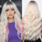 Allbell Lange gewellte Perücke für Damen blond rosa lockig hitzebeständig synthetisch Halloween Cosplay Haarperücken