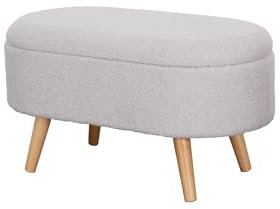 La Maison Large Boucle Ottoman Storage Living Room Hallway Seat Bench Stool Teddy Removable Lid Stylish Practical Footstool Pouffe Wooden Legs (Grey, Large Bench)