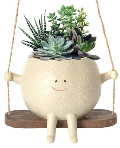 Whrcy Pot à fleurs suspendu avec balançoire, pot pour jardinière Swing Face, pot avec visage en résine pour plantes d'intérieur et d'extérieur, pot à fleurs à suspendre avec design unique du visage