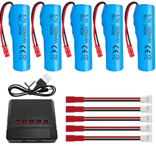 ZYGY 5PCS 3.7V 1200mAh Li-Ion Batterie mit 5-in-1 Ladegerät für HJ819 DE819 Fernbedienung Boot Huina 1337 1338 1516 1517 Fernbedienung Spielzeug Auto