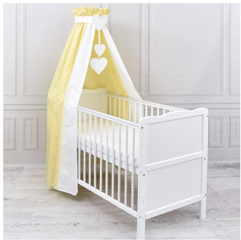 Baby Delux Babybett Himmel Betthimmel Baumwolle Baldachin für Babybett Kinderbett Wiege Stubenwagen Himmelstange Applikationen Herz Deko (Gelb, ohne Himmelstange)