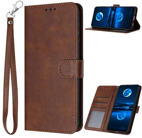 xinyunew Coque pour Samsung Galaxy J330/J3 2017 + 2 Verre Trempé Protection,[RFID Blocage] Etui Protection Housse Premium en Cuir PU, [Fentes pour Cartes] Bouton Magnétique Flip Case -Marron