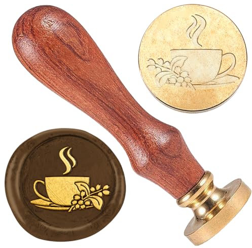 DELORIGIN Kaffeetasse 25mm Wachssiegelstempel Vintage Siegelstempel Abnehmbarer Messingkopf Siegelstempel Siegelwachs Für Umschläge Karten Briefe Partys Hochzeitseinladungen Geschenkverpackungen Dekor