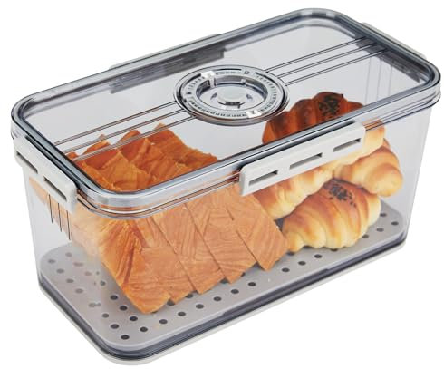 Bourske Bread Bin Airtight Bread Storage Box for Kitchen Counter, Time Recording Bread Box with Lid, Bread Storage Container for Home Bakery