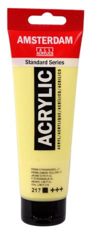 Amsterdam Standard Serie Acrylfarbe Permanent Zitronengelb hell 217 120ml - Deckend, Hohe Lichtechtheit, Mittlere Viskosität, Glattes Satin Finish, 100% Acrylharz, Langlebig, Auf Wasserbasis