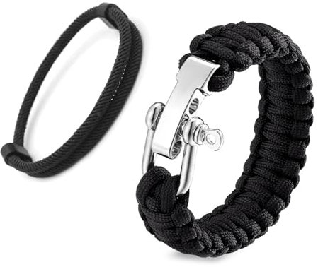 ZENGSING Paracord Armband für Männer und Frauen, Notfall-Rettung Fallschirmseil Armband, Survivalarmband, Handgeflochten mit Edelstahlverschluss, Segeltau Surferarmband (Schwarz)