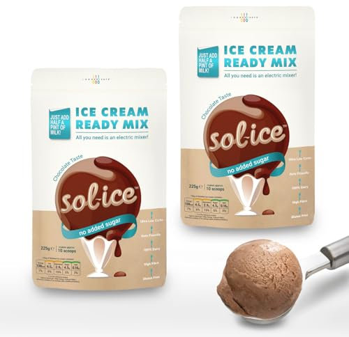 Sol-ice 0% Added Sugar Ice Cream Mix Powders | Dairy Keto Friendly | Whip with Just a Mixer or Machine | Value Bundle of 2x Chocolate 225g (each bag makes 8-10 scoops)