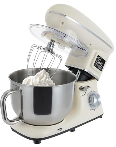 1500W Küchenmaschine Knetmaschine Teigmaschine mit LCD-Display küchenmaschinen 6.2L 6 +1Geschwindigkeit (Impulsfunktion) Rührbesen Rührhaken rührschüssel mit spritzschutz (Weiß)