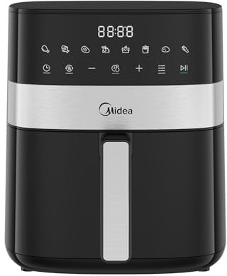 Midea 6.5L Digital Air Fryer with Wi-Fi – Dual Heating Tubes, 10-in-1 Functions, Max Crisp Technology, Visible Window, LED Touch Control, Oil-Free Cooking, Black/Steel