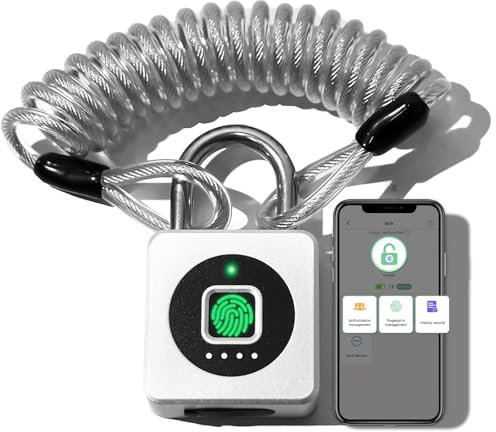 Vorhängeschloss Fingerabdruck, Anweller Vorhängeschloss mit Bluetooth und Fingerabdruck Entsperren, mit Kabel Vorhängeschloss Wetterfest, USB Wiederaufladbar, Schloss für Gym, Gepäck, Koffer, Tür