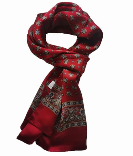 Pupatuch Halstuch Herren 100% Seide Schal Vintage Pattern Seidenschal Herrenschal (#8_Weinrot)