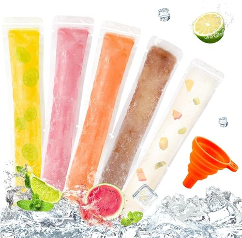 Popsicle Taschen, 120 Stück Wassereis Tüten Formen Eisformen Popsicle Formen Beutel mit Trichter Eis Pop Beutel für DIY Snacks Eisbonbons Party Favors
