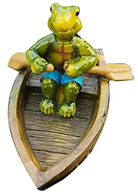 Jiakalamo Mini Teich Dekoration,Schwimmende Teichdeko Gartenteich Dekorative Skulptur,Schwimmende Tierstatue für Aquarium Terrasse Garten Pool Garten Teich,Foto-Requisite(Schildkröte einem Holzboot)