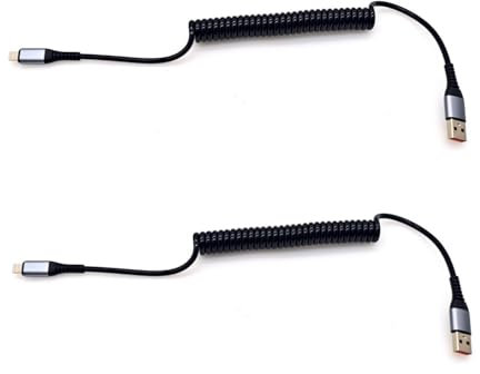 JZK 2X Cable USB A Hembra para Lightning Macho, Cable Lightning en Espiral, Cable de Datos para Cargador de Coche para iPhone 14, 13, 12, 11 Pro MAX, 10, 8 Plus, XR, SE, para AirPods