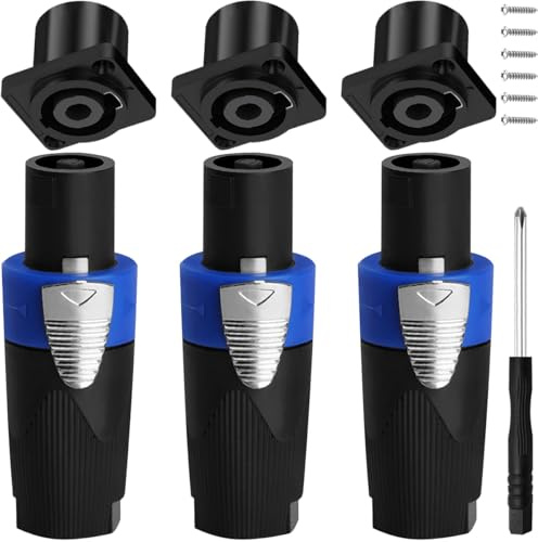 MKBKLLJY 3PCS Speaker Plug Speakon Connector Speakon to 1/4 Connectors 4 Pole Square (Rectangle) Female Panel Mount Socket Twist Lock with Screwdriver Screws for NL4MP NL4MPR NL4FC NA4LJ NA4LJX NL4FX