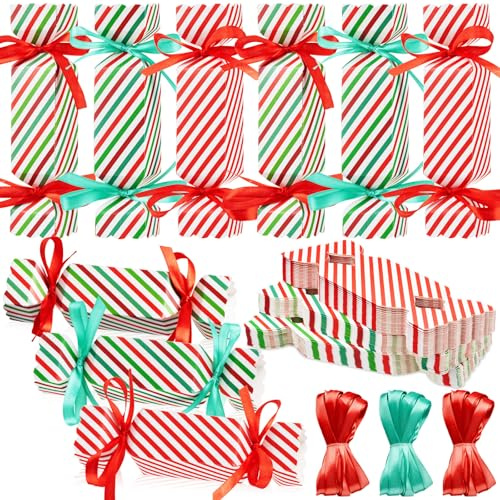 Ctosree 60 Pack Christmas Cracker Kit No Snap Christmas Party Table Favors DIY Xmas Party Cracker Candy Boxes for Holiday Supplies Dinner Decoration Gift (Stripe Style)