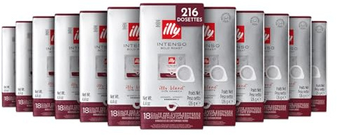 illy Caffè in Cialde E.S.E Monodose INTENSO, 216 Cialde Compostabili | 100% Arabica con Note di Cacao e Frutta Secca, Retrogusto Pieno e Corposo, 12 Confezioni da 18