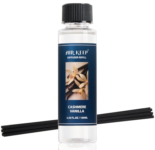 Airkeep Raumduft Nachfüller 100ml mit Stäbchen – Cashmere Vanilla Reed Diffuser Refill Set – Langanhaltender Duft– für Wohnzimmer, Bad & Schlafzimmer