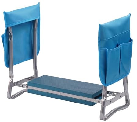Relaxdays Kniebank Gartenarbeit, klappbar, gepolstert, mit Taschen, 2-in-1 Kniehilfe & Gartensitz, bis 150 kg, hellblau