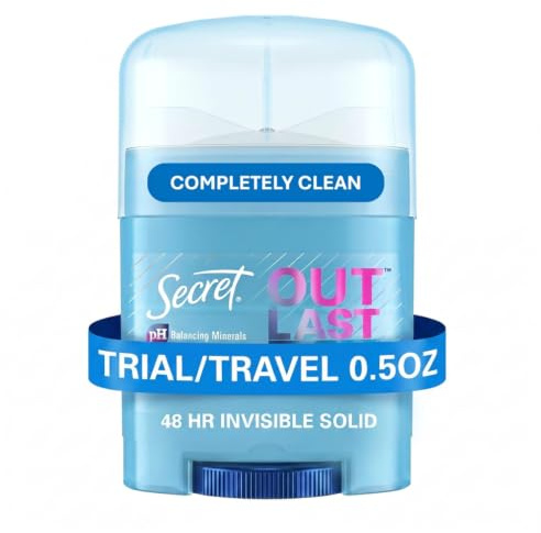 Secret Outlast Antiperspirant Deodorant for Women, 72hr Sweat & Odor Protection, PH Balancing Minerals, Invisible Solid, Completely Clean Scent, Travel Size, 0.5 oz
