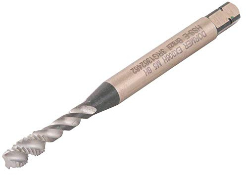 Dormer EX006H Powdered Metal Steel Spiral Flute Threading Tap, Gold Oxide Finish, Round with Square End Shank, Modified Bottoming Chamfer, M6-1.00mm Thread Size, 6mm Shank Diameter (Pack of 1)