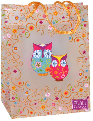 alles-meine.de GmbH Geschenkbeutel/Geschenktasche klein - mit Eule und Blumenranken - Geschenktüte Tüte Beutel Tasche Kinder Erwachsene Eulen