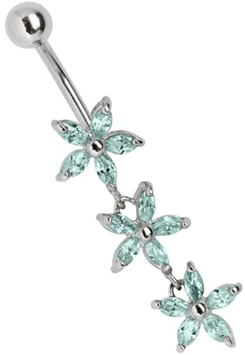 Bauchnabel Piercing 316l Stahl Banane mit 1,6 mm Stärke, mit Dreier-Blumen-Anhänger