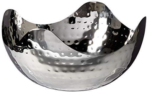 Elegance Hammered 8-Inch Stainless Steel Wave Serving Bowl, Silver, 8 x 8 x 4