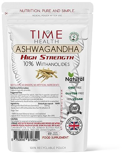Ashwagandha - 10% Withanolides - HIGH Strength - Maximum Benefits - UK Manufactured - Zero Additives - Pullulan (120 Capsules)