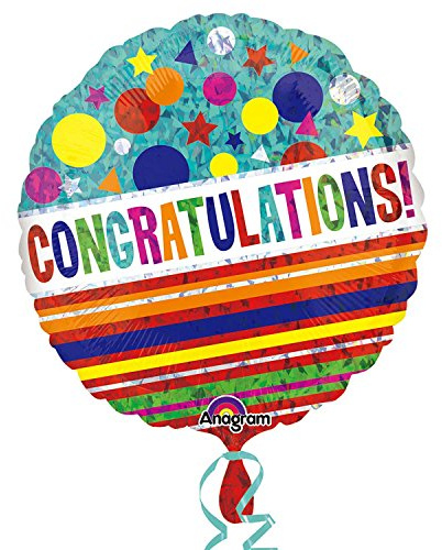 Amscan 3263301 Congratulations Sparkle Holografische Folie Ballon