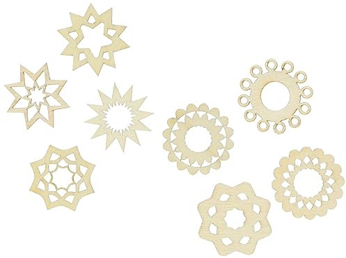 Knorr Prandell Holzornamentbox, Motiv: Runde Ornamente, Sterne - Hängende Holzornamente, 45 Stück, Gold, Sterne, Weihnachtsschmuck