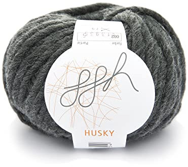 ggh Husky | Schurwolle Mischung | 50g Wolle zum Stricken oder Häkeln | Dicke Wolle | Farbe 002 - Anthrazit meliert