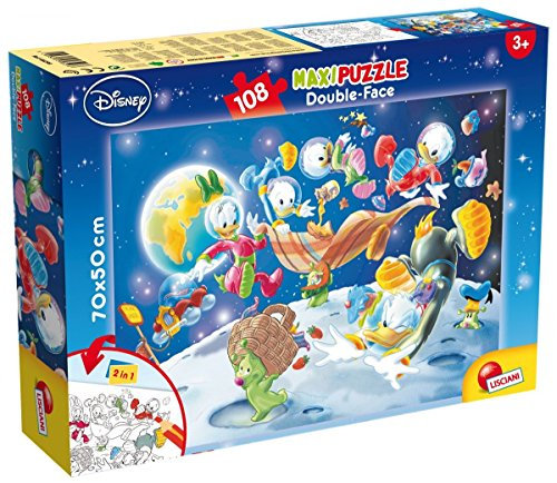Liscianigiochi 48298 Space Mickey & Friends Disney 2 in 1 Doppel Gesicht Supermaxi Stück Donald Duck, Puzzle Mickey Mouse 108 Teile