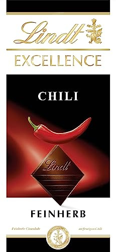 Lindt EXCELLENCE Chili - Feinherbe Schokolade | 5 x 100 g Tafel | Feinherbe Schokolade mit Chili-Extrakt | Intensiver Kakao-Geschmack | Dunkle Schokolade |