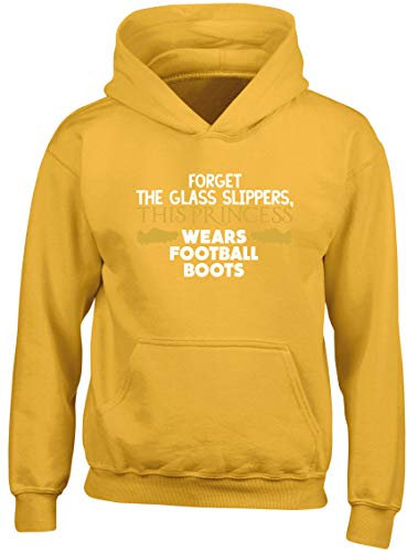 Hippowarehouse Forget the glass slippers, This princess wears football boots kids children's unisex Hoodie hooded top Gold