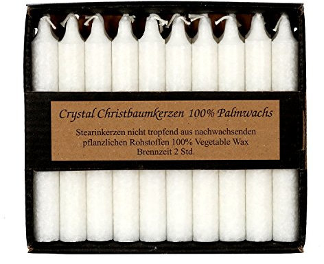 20 Stearin Baumkerzen durchgefärbt 110mm x Ø 13mm - Marmorierte Kerzen mit rückstandsfreiem Abbrand, 2h Brenndauer, rußarm, geruchsneutral, aus 100% reinen nachwachsenden Rohstoffen, Farbe:Weiss