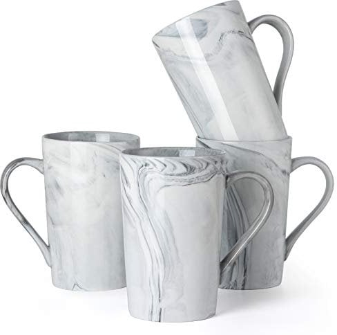 Smilatte 350ML Coffee Mugs, M099 Novelty Marble Ceramic Cup for Boy Girl Lover, Set of 4, Gray