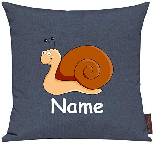 Shirtinstyle Sofakissen Kinderkissen Tiermotiv Schnecke mit Wunschnamen, Größe 40 x 40cm, Farbe blau