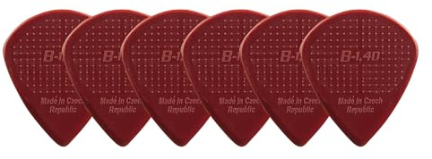 D-Grip Plektrum - Janicek Nylonpicks - Jazz B-mittlere Form - 1,40 mm Weinrot - 6er Pack - mit rutschfester Struktur-Oberfläche – hergestellt in Tschechien