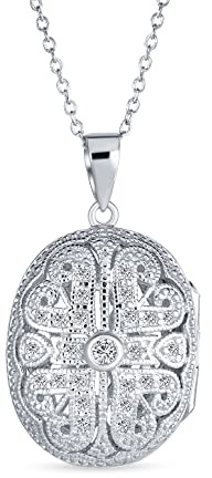 Bling Jewelry Vintage-Antik-Stil Hallow Oval Aromatherapie Ätherisches Öl Diffusor Liebe Herz Und Klee Blume Medaillon Halskette 14K Gold Plattiert .925 Sterling Silber Für Frauen Teen