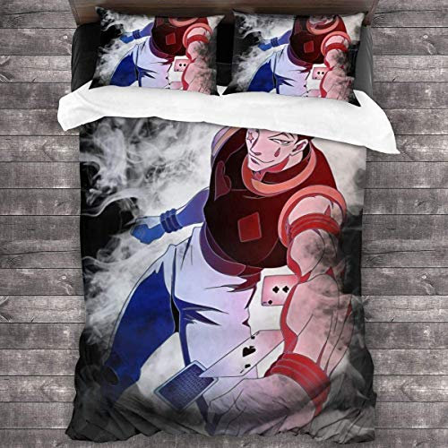 NICHIYO Hisoka Hunter Bettwäsche-Set, Bettdeckenbezug und Kissenbezug, Mikrofaser, 3D-Digitaldruck, dreiteiliges Bettwäsche-Set (23, Einzelbettgröße 135 x 200 cm + 50 x 75 cm)